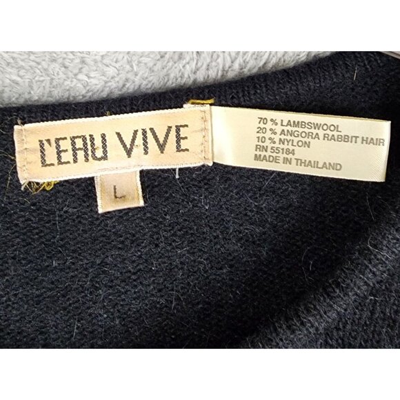L'EAU VIVE Sweater Womens Large Black Gold Ring Wool Blend Long Sleeve Vintage - Picture 3 of 10